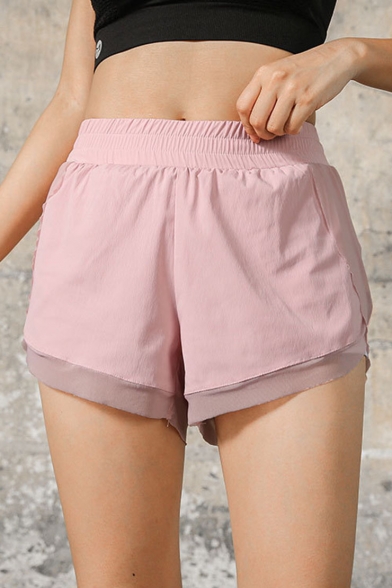 Summer Plain Elastic Waist Quick Dry Breathable Fake Two Piece Track Shorts