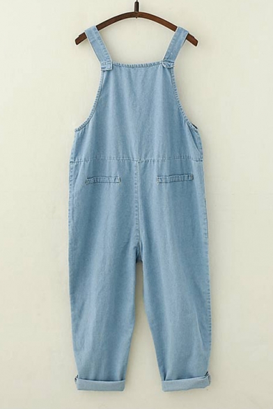 Summer New Arrival Heart Bear Embroidered Ankle Length Denim Overall Jeans