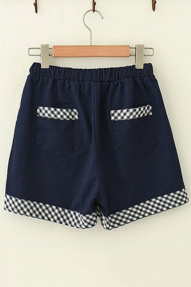Summer Popular Drawstring Cord Fox Embroidered The Foxs Letter Check Trim Leisure Shorts