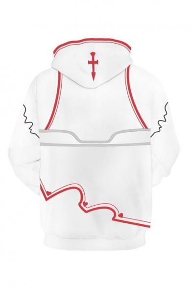 Cosplay Costume Loose Fit Casual White Drawstring Pullover Hoodie