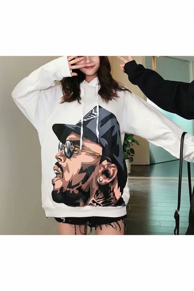 Unisex Street Trendy Character Printed Long Sleeve Loose Fit Casual Sports Pullover Hoodie