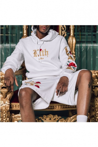 Unisex Street Trendy Letter Floral Embroidered Long Sleeve Hip Pop Trendy Pullover Hoodie