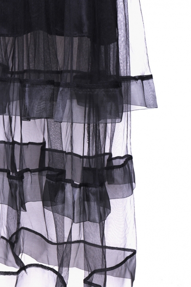 Women's Fashion Boat Neck Sleeveless Panelled Hybrid Tiered Feather Maxi Flare Dress