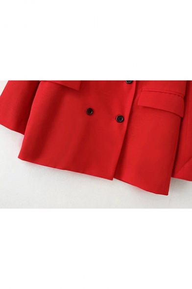 Women's Officer Notched Lapel Double-Breasted Flap Pocket Red Oversized Blazer