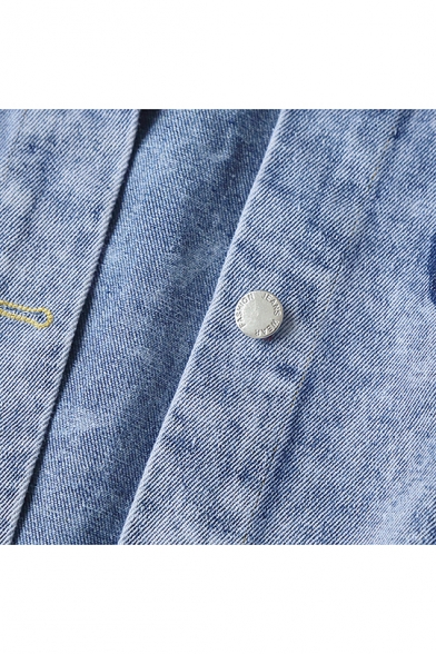 Womens Dark Blue Contrast Pocket Button Down Cropped Denim Jacket