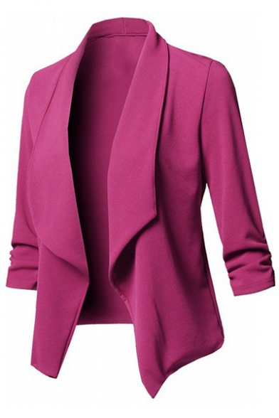 Womens New Stylish Simple Plain Lapel Collar Long Sleeve Open Front Fitted Blazer Coat