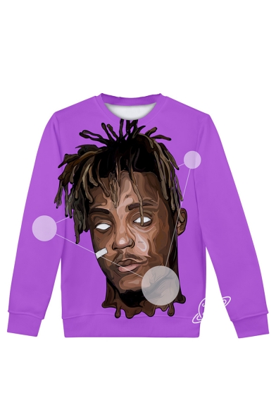 American Hot Popular Rapper Comic Figure 3D Printed Purple Long Sleeve Casual Loose Pullover Sweatshirts
