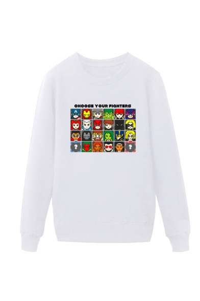 Comic Character Printed Round Neck Long Sleeve Unisex Casual Sports Pullover Sweatshirts