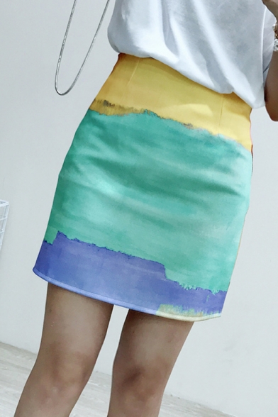 

Classic Fashion High Waist Colorblock Tie Dye Slim Fitted Mini A-Line Skirt for Women, LM551846