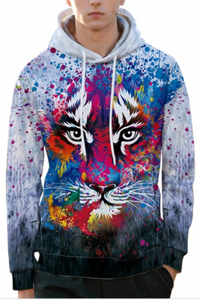 Creative Fashion Spray Paint Lion 3D Printed Long Sleeve White Casual Loose Hoodie