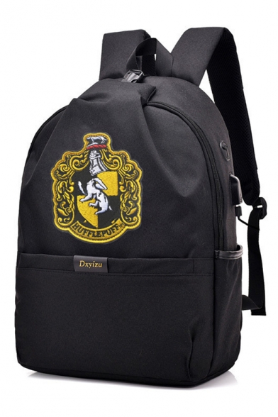 Fashion University Badge Patched USB Charge Students School Bag Backpack 29*14*43cm