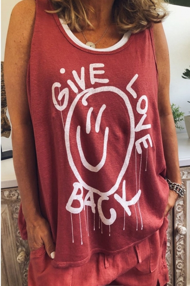 GIVE LOVE BACK Letter Printed Sleeveless Open Back Fake Two Piece Tank Tee