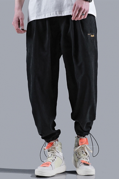 Hot Fashion Letter Label Patch Loose Fit Drawstring Gathered Cuffs Trendy Track Pants for Guys