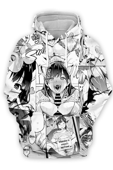 Hot Popular Ahegao Comic Anime Figure Printed Long Sleeve Loose Fit Pullover Hoodie