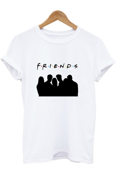 Hot Popular Friends Figure Printed Casual Loose Short Sleeve White T-Shirt