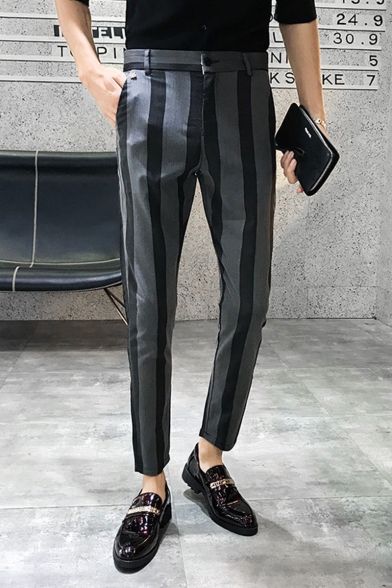 Men's Hot Fashion Colorblock Stripe Printed Slim Fit Casual Dress Pants