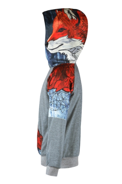 Men's New Fashion Colorblock Animal Printed Long Sleeve Casual Pocket Hoodie