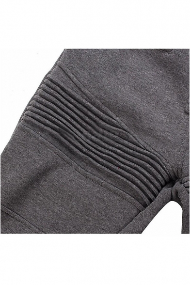 Men's New Fashion Solid Color Pleated Patched Casual Slim Cotton Pencil Pants