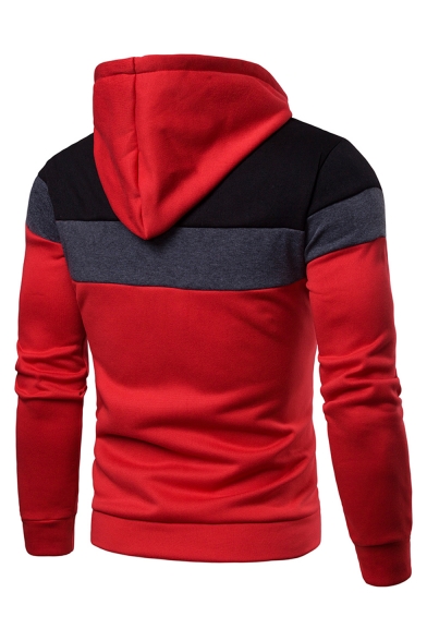 Men's Popular Fashion Colorblock Patched Stripe Pattern Long Sleeve Casual Sports Zip Up Hoodie