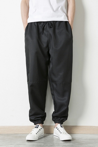 Men's Popular Fashion Simple Plain Drawstring Waist Elastic Cuffs Loose Fit Casual Track Pants