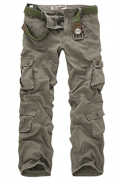 Men's Popular Fashion Solid Color Utility Multi-pocket Straight Cargo Pants