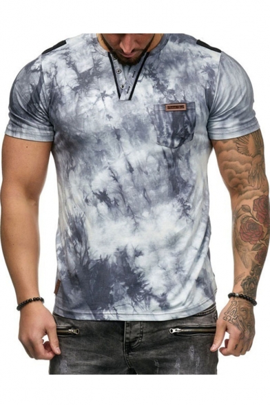 Men's Summer Stylish Tie-dye Pattern V-Neck Short Sleeve Slim Fitted T-Shirt