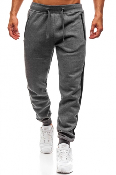 Men's Trendy Contrast Stripe Side Zippered Pocket Drawstring Waist Loose Cotton Sports Sweatpants