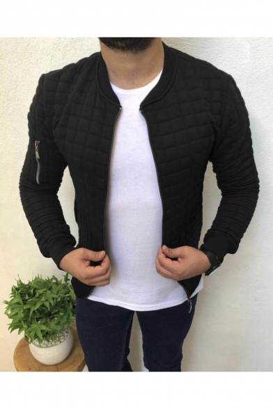 Mens Fashion Plain Stand-Up Collar Long Sleeve Open Front Slim Sports Jacket