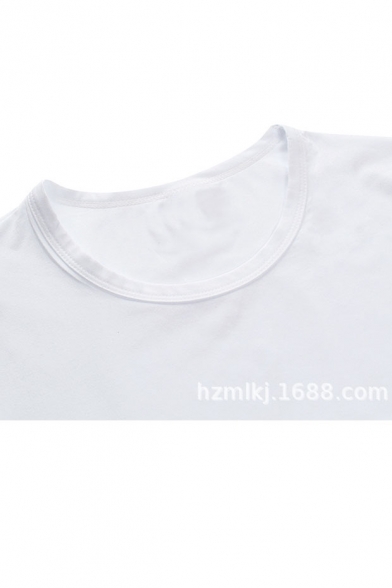 Mens Funny Comic Letter Print Summer Short Sleeve Round Neck White T-Shirt