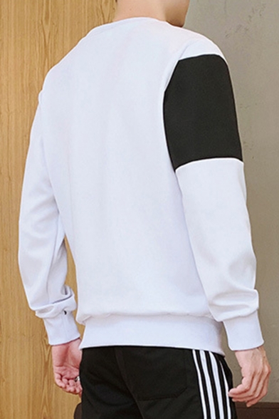 Mens New Fashion Colorblock Bicycle Figure Pattern Round Neck Long Sleeve Casual Sweatshirts