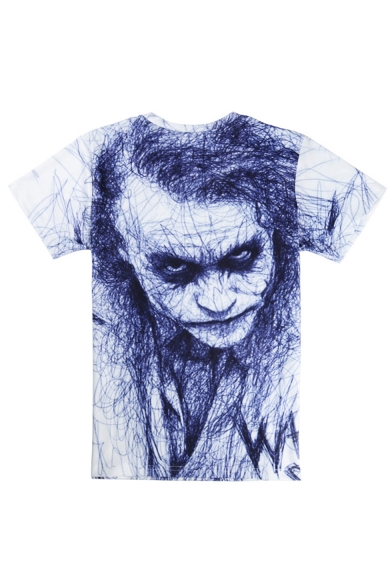Mens New Trendy Clown Figure Why So Serious Letter Printed Short Sleeve Round Neck White Casual T-Shirt