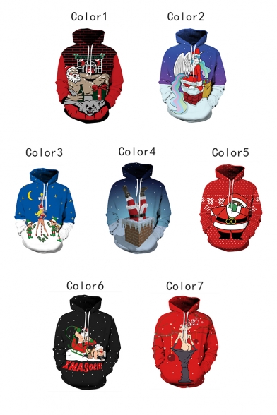 New Arrival Christmas Sexy Santa Claus 3D Printed Drawstring Hooded Long Sleeve Casual Loose Hoodie
