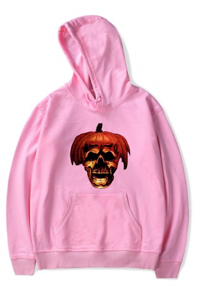 New Arrival Halloween Pumpkin Skull Printed Long Sleeve Casual Pullover Hoodie