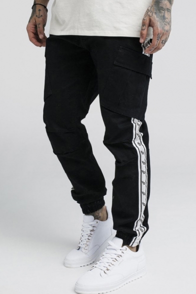 New Arrival Hot Camouflage Printed Contrast Stripe Side Flap Pocket Mens Casual Sports Cargo Pants