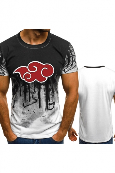 New Stylish Short Sleeve Round Neck Cloud Printed Unisex Basic T-Shirt
