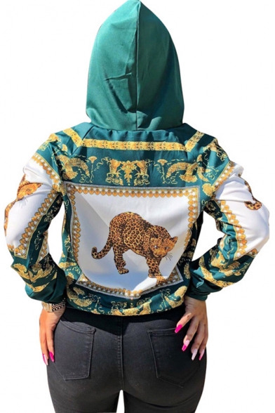 New Stylish Tribal Tiger Print Long Sleeve Green Hoodie