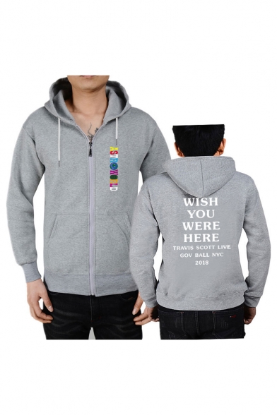 Popular Fashion Astroworld WISH YOU WERE HERE Letter Printed Long Sleeve Full Zip Sports Hoodie
