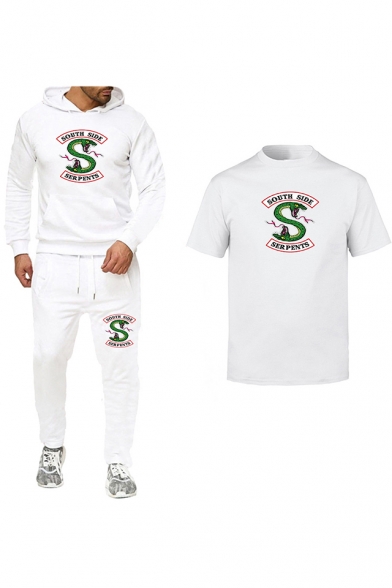 Popular South Side Snake Logo Printed Hoodie with Sport Joggers Pants Sweatpants Casual T-Shirt Three-Piece Set