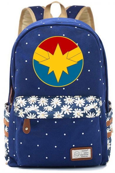 Stylish Floral Comic Logo Printed Unisex Canvas School Bag Backpack 30*42*14.5cm
