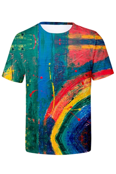 Summer New Trendy Painting Pattern Round Neck Short Sleeve Casual T-Shirt For Men