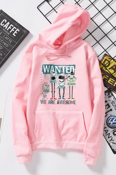 WANTED Letter Animal Printed Long Sleeve Loose Hoodie With Pocket