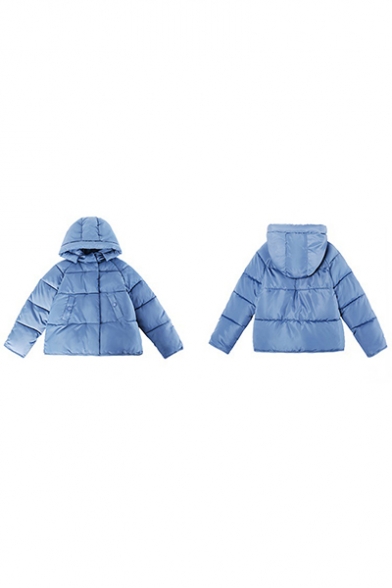 Winter's Warm Basic Plain Hooded Zip Up Down Padded Coat with Pockets