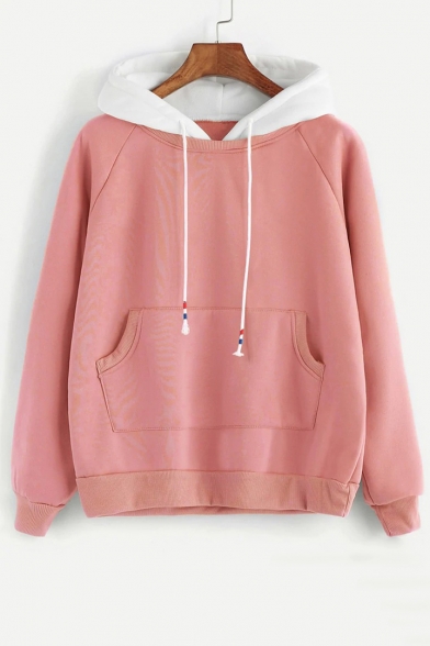 Womens Basic Solid Color Long Sleeve Fitted Pullover Hoodie