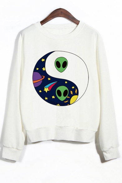 Alien Tai Chi Pattern Printed Round Neck Long Sleeve Sweatshirt