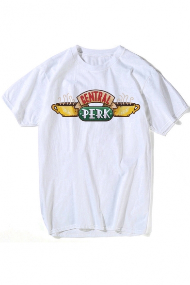 Central Perk Coffee Cup Printed Basic Short Sleeve White T-Shirt