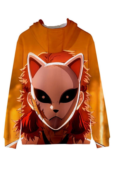 Cool Fashion 3D Comic Character Fox Printed Orange Zip Up Hoodie