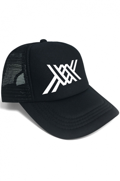 Cool Simple Logo Printed Mesh Panel Black Unisex Outdoor Baseball Cap