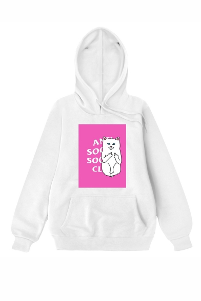 Cute Cartoon Cat Letter Printed Long Sleeve Unisex Stylish Hoodie with Pocket