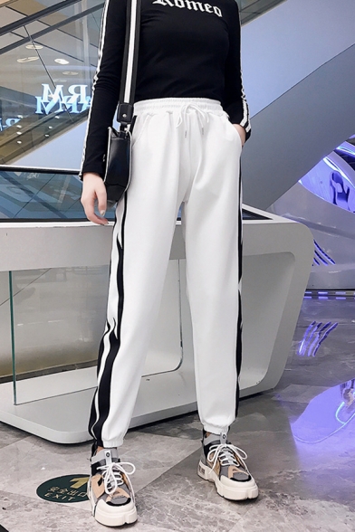 Fashion High Waist Letter Contrast Piping Elastic Ankle Detail Pockets Casual Sweatpants