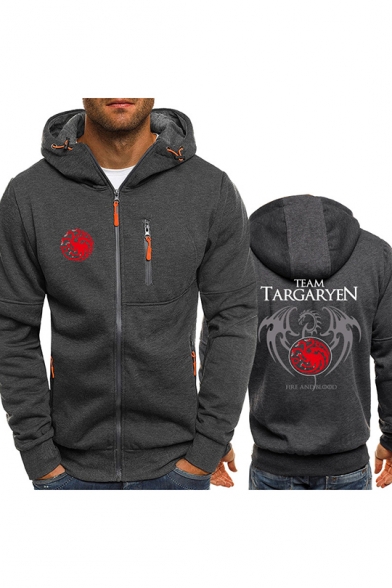 Fire And Blood Dragon Logo Printed Long Sleeve Regular Fitted Zip Up Hoodie Beautifulhalo Com